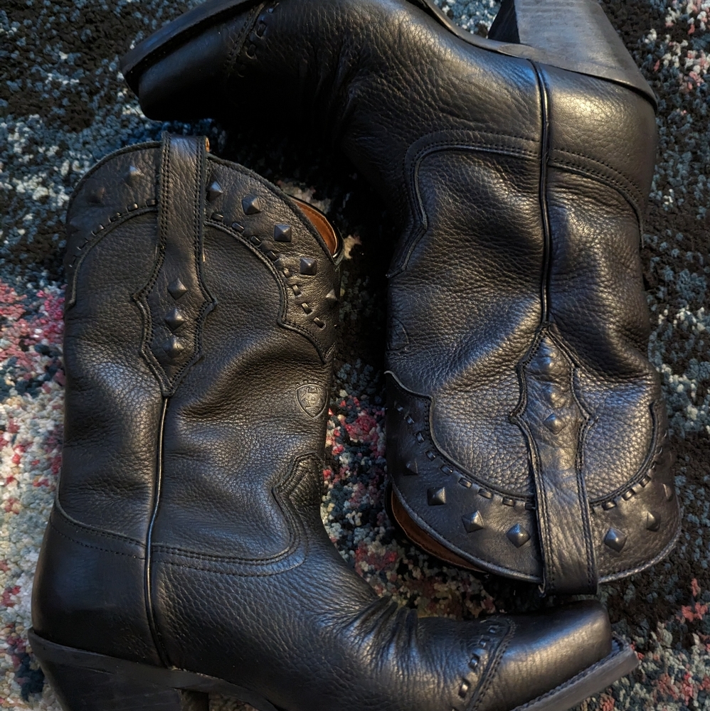 Ariat Black Studded Leather Ankle Boots